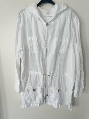 100% Linen White Hooded Linen Jacket  L/XL